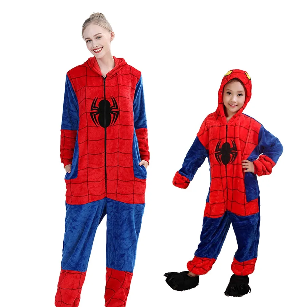 

Winter Men Women Spiderman Onesies Superhero Robes Pajamas Cosplay Costumes Warm Sleepwear Cloak Jumpsuit Party Costumes