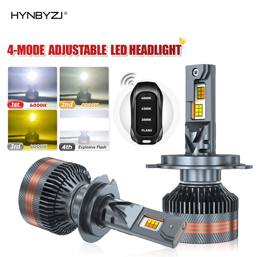 

2pcs High Power LED Tri-Color LED Headlights with Remote H1 H11 9005 9006 H7 LED Blud H4 Canbus & Cooling Fan Cars Accessories