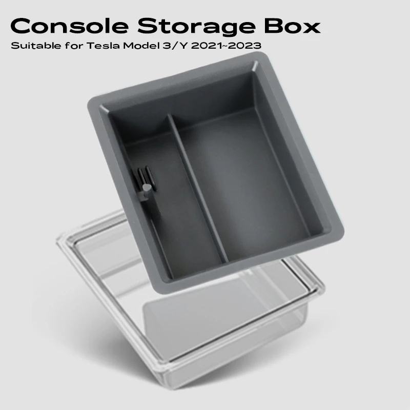 For Tesla Model Y 2021 2022 2023 Center Console Storage box Transparent Tray with Silcone Water Cup Holder Car Key Card Slot