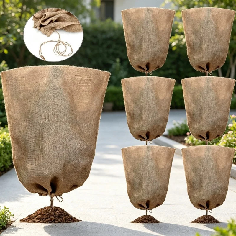 Plant Covers Bags Freeze Protection Winter Frost Protector Burlap Bags with Drawstring Reusable Tree Freeze Blanket for Bushes