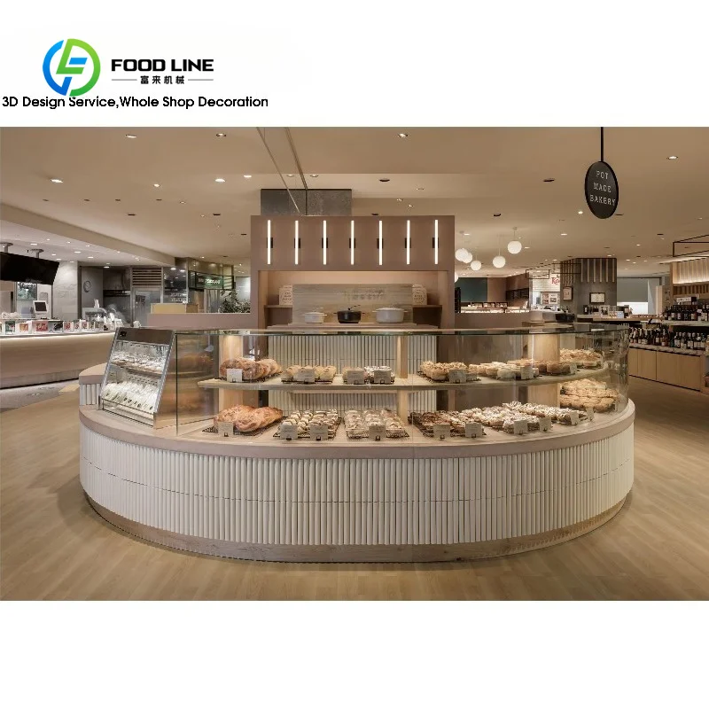 Bakery Pastry Shop Interior 3D Design Showcase Furniture Full Room Customization Glass Display Cabinet Pastry Display Case