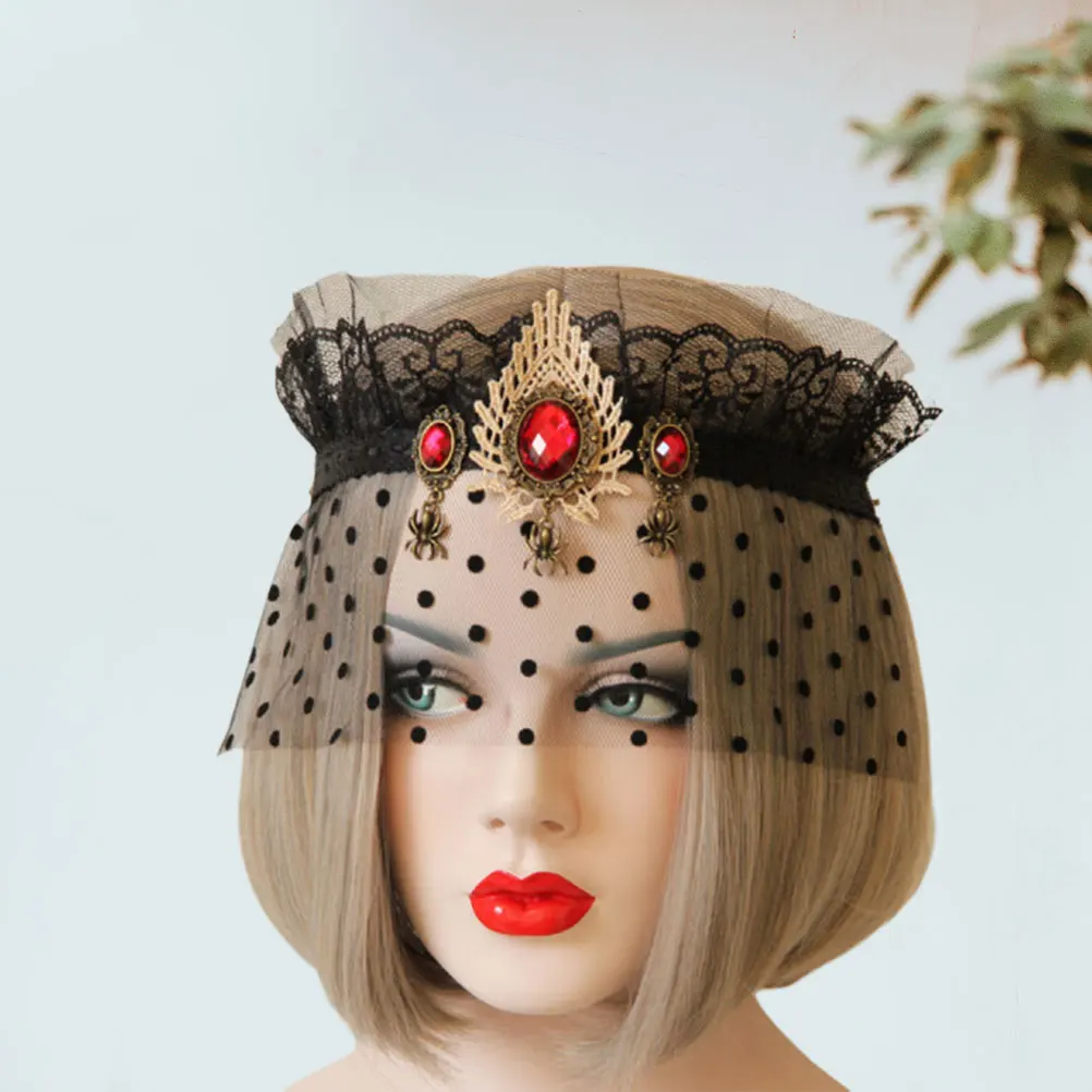 

Halloween Black Mesh Crown Headband Fine Workmanship Comfortable for Costume Party Cosplay Lace Headband Halloween Head Bands