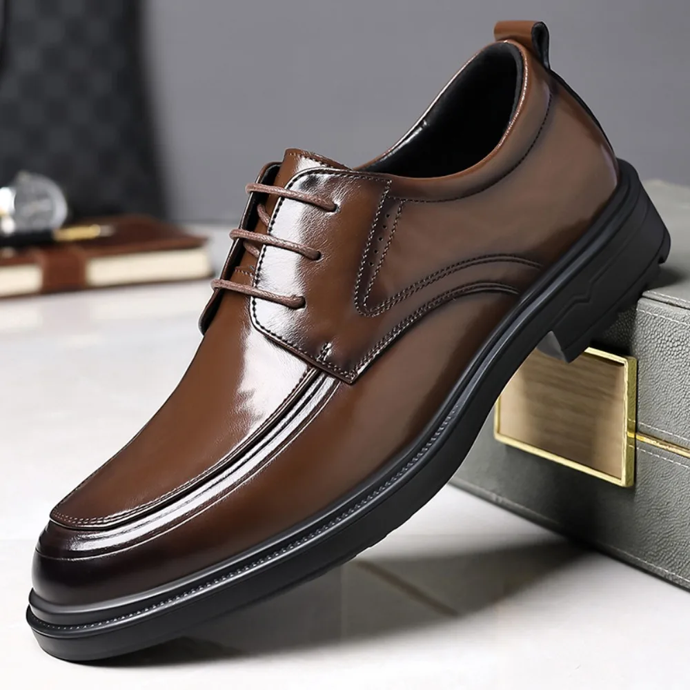 Top Qualitiy Patent Leather Shoes Men's Formal Dress Shoes Spring Autumn 2026 Square Heel Business Wedding Shoes Decent Office