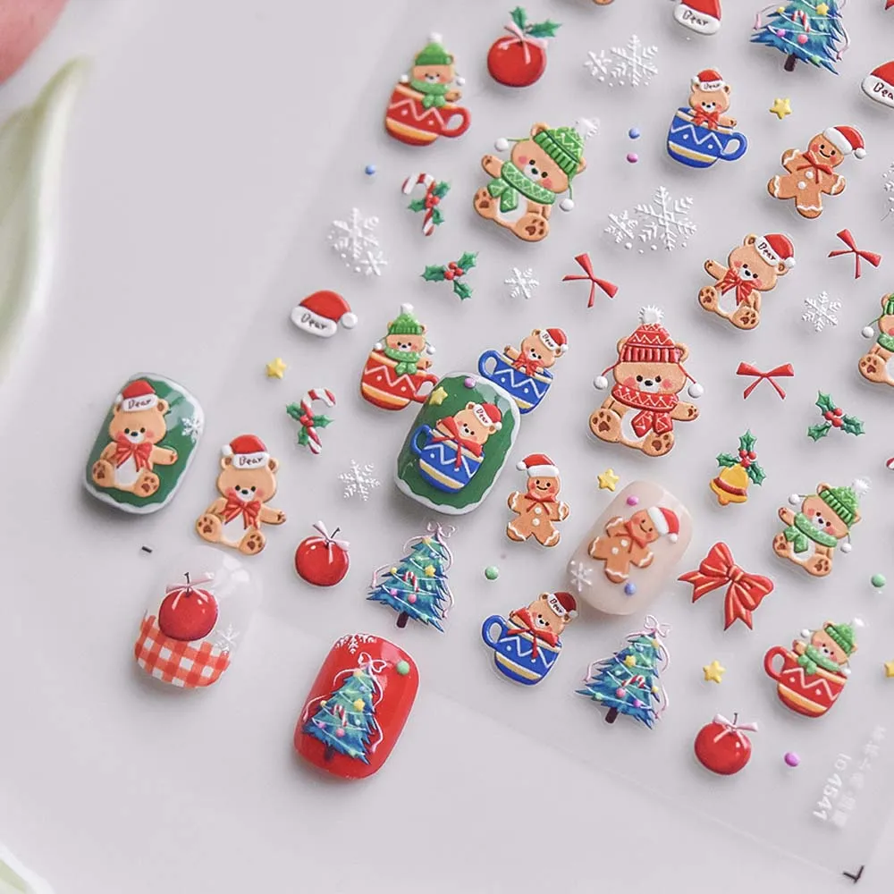 Nail Accessories Christmas Nail Sticker Shell Light 5D Diamond Christmas Nail Decal Bowknot Santa Claus Xmas Nail Decoration