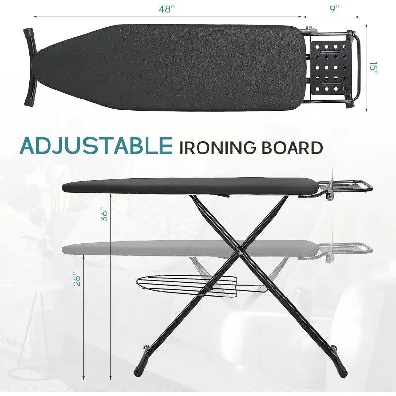 Ironing Board Large Heavy Duty Ironing Boards Full Size with Pad and Cover, Height Adjustable Iron Stand with Storage