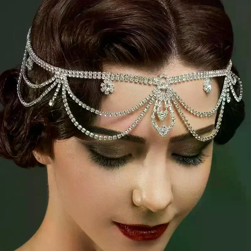 Hochzeits-Kopfschmuck, hohles Strass-Netz-Kopfband für Damen, luxuriöses Kristall-Stirnband, Kopfbedeckung, Haar-Accessoires