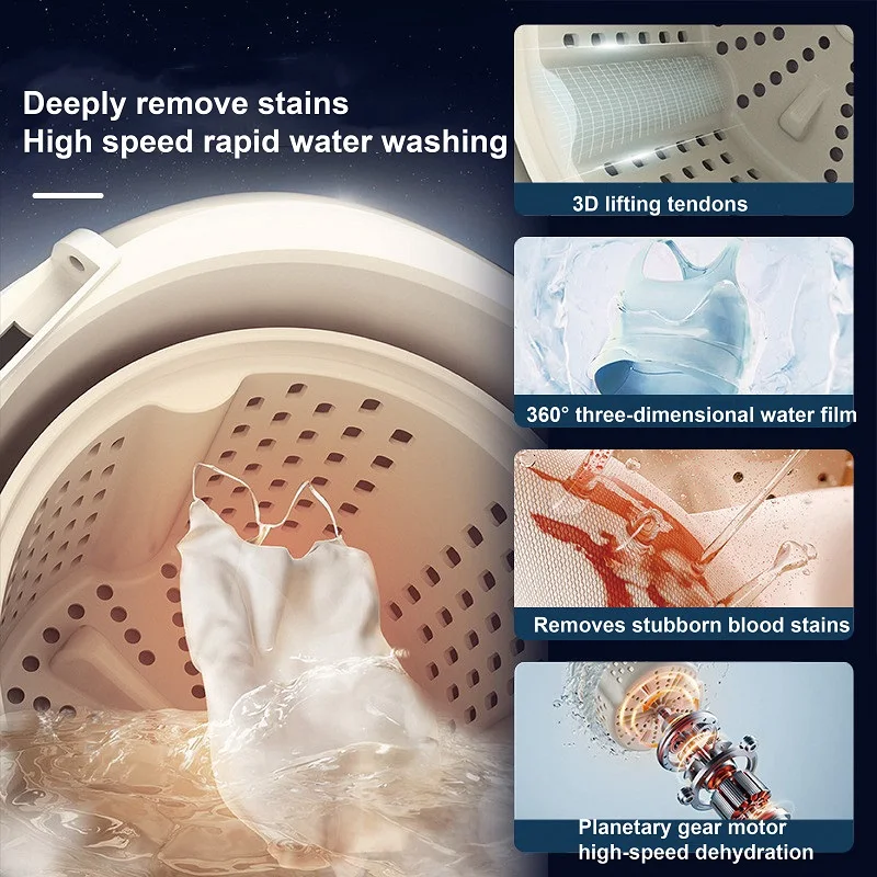 250 واط غسالة أوتوماتيكية بالكامل متعددة الوظائف الجوارب الملابس الداخلية ملابس الطفل غسالة تجفيف آلة صغيرة سريعة الجفاف