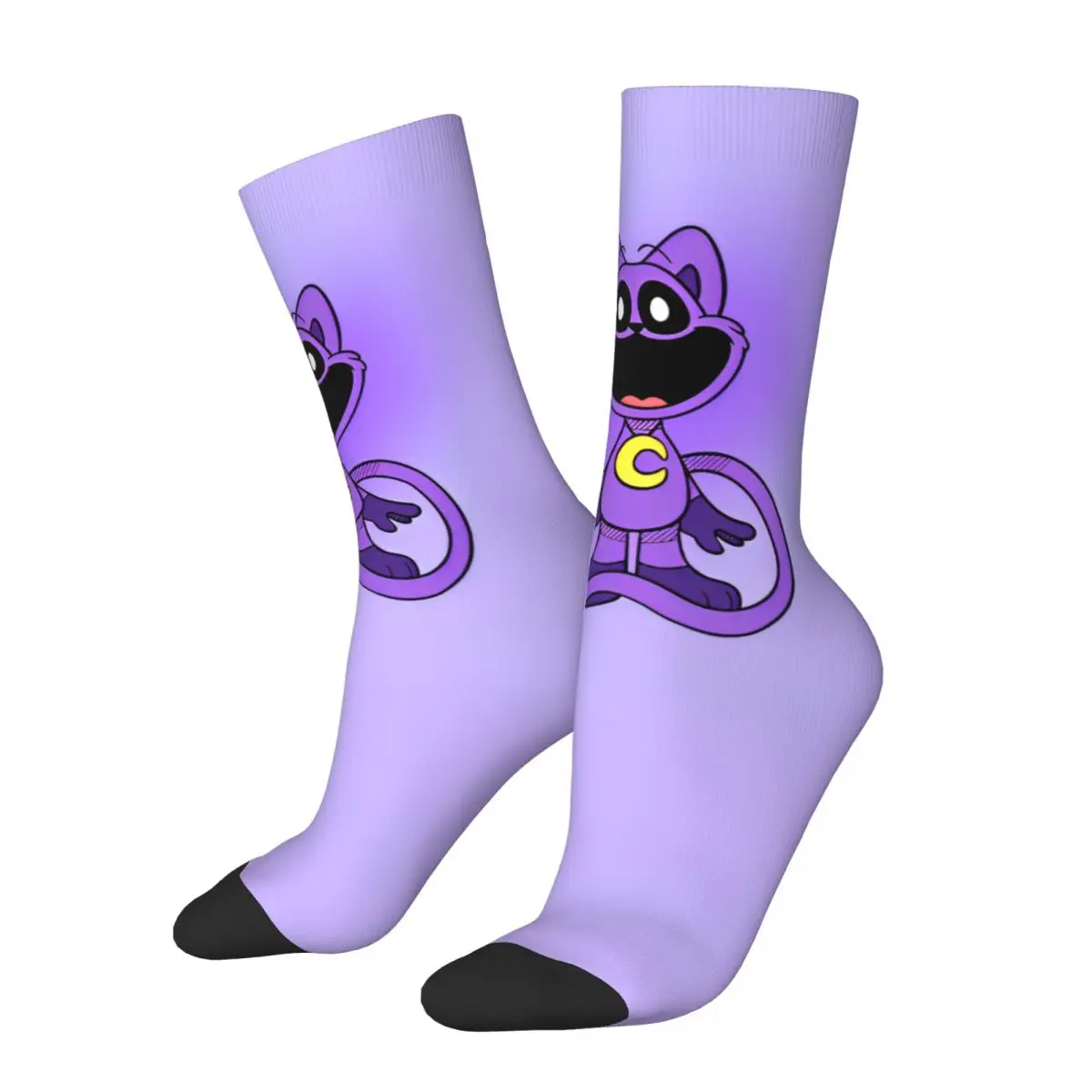 Harajuku Happy Smiling Critters Basketball Socks Game Cartoon Polyester Long Socks for Unisex Breathable