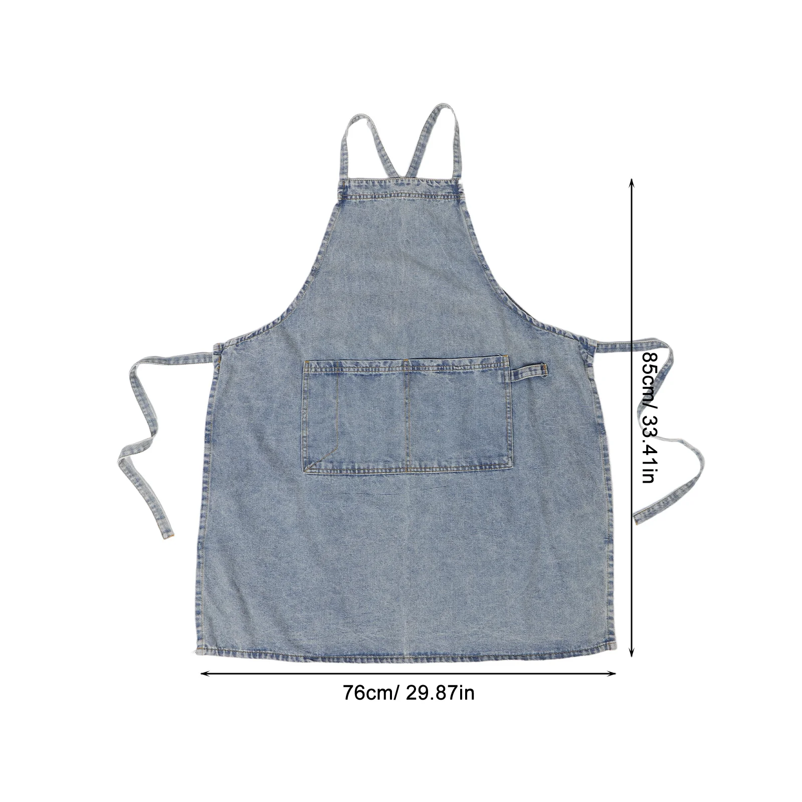 Kitchen Denim Apron Women Vintage Style Cooking Baking Restaurant Server Workwear Large Pocket Wear Resistant Easy Clean