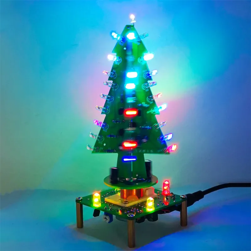 DIY Kit Music LED Stereo Rotation Christmas Tree Holiday Gift Fun Kit Electronic Production Parts Welding Training