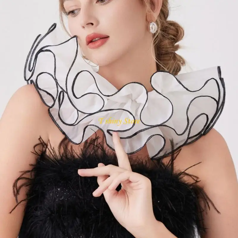 N58F Halloween Neck Ruff Costume Prop Breathable Mesh Collar Cosplay Accessory For Adults Kids Cosplay Attires