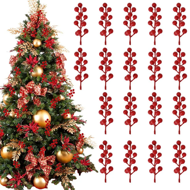 Artificial Christmas Red Berries Holly Berries Christmas Decorations for Home 2024 Xmas Tree Ornaments Navidad Gifts New Year