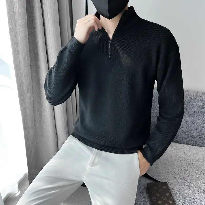 Autumn Winter New Knitwear Solid Long Sleeve Sweaters Men KPOP Fashion Harajuku Ropa Hombre Casual All Match Thick Knitting Tops