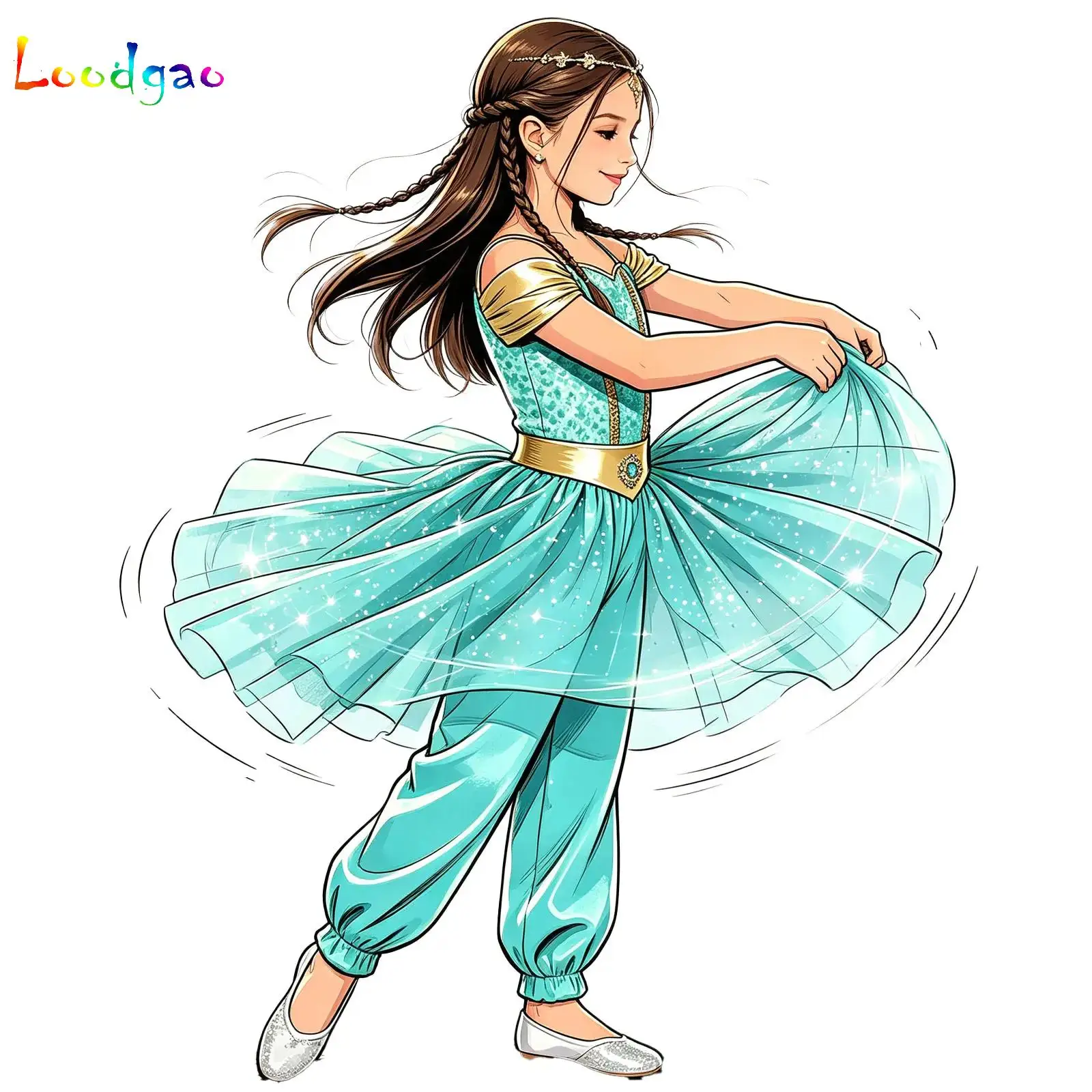 Girls Sequined Tulle Overlay Jumpsuit for Girls Arabian Princess Costume Belly Dance Rompers for Halloween Carnival Dress-up