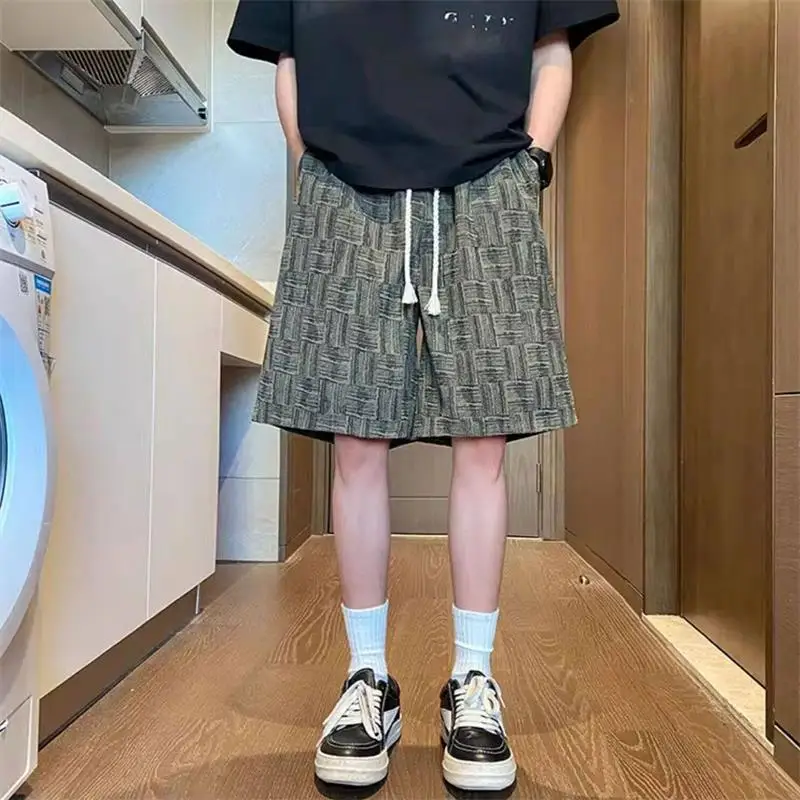 Men's Summer Thin Casual Loose Elastic Waist Shorts Fashionable Versatile Youth Five-Quarter Length Outdoor Wear Polyester Fiber