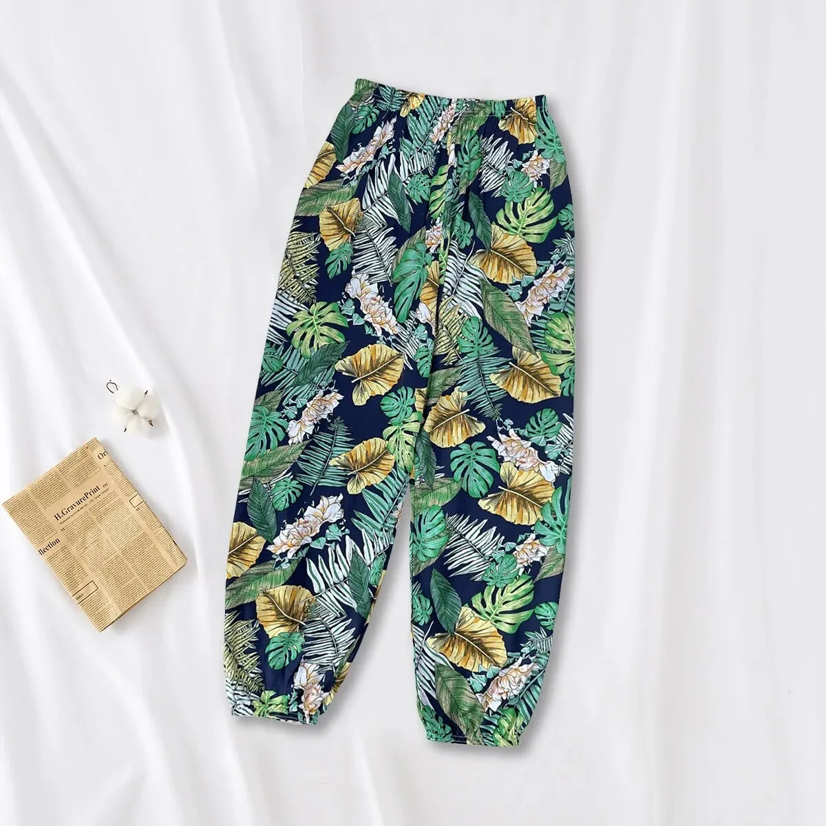 المرأة عادية فضفاض السراويل المريحة السراويل المرنة قدم الحريم السراويل Sweatpants السراويل الصيف بناطيل الشواطئ حزام مطاط