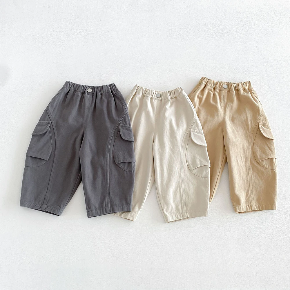 Kids Cargo Pants Autumn 1-6T Boys Girls Casual Loose Trousers with Big Pockets Solid Color Children's Fashion Clothes