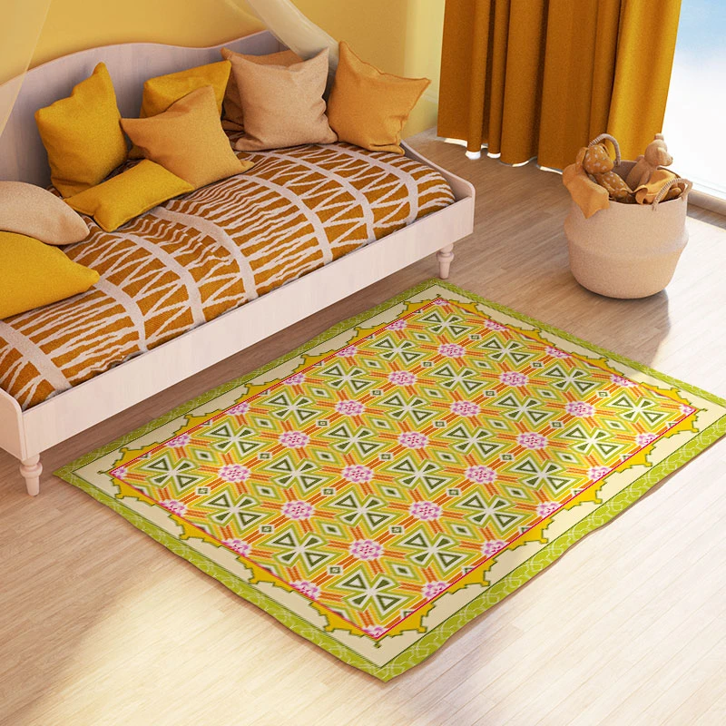 

Reese Geometric Floral Cross Tufted Rug Green Orange Pink Scallop Border Rectangular Carpet Living Bedroom Home Decor Non-Slip