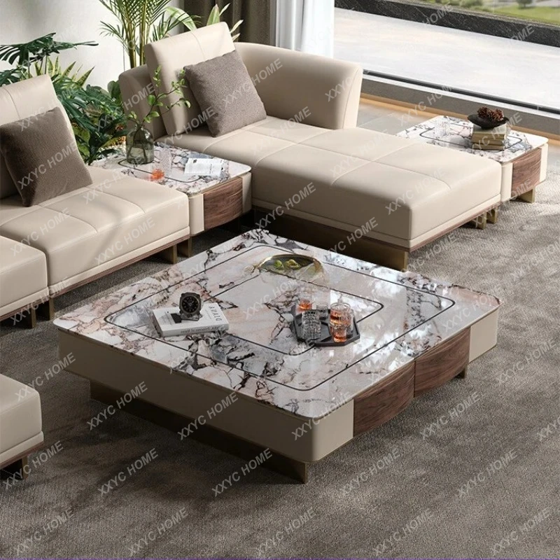 Light luxury natural marble living room home design simple square coffee table
