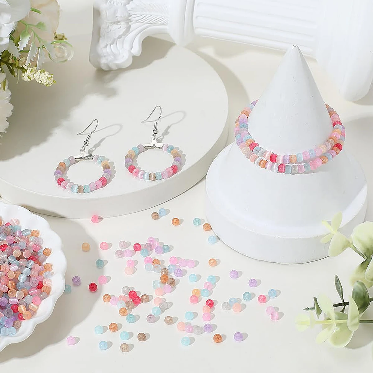 

Cat Eye Glass Beads 4mm Round Spacer Beads 1500pcs 1mm Hole for Bracelet Necklace Jewelry Making DIY Craft Supplies for Girls