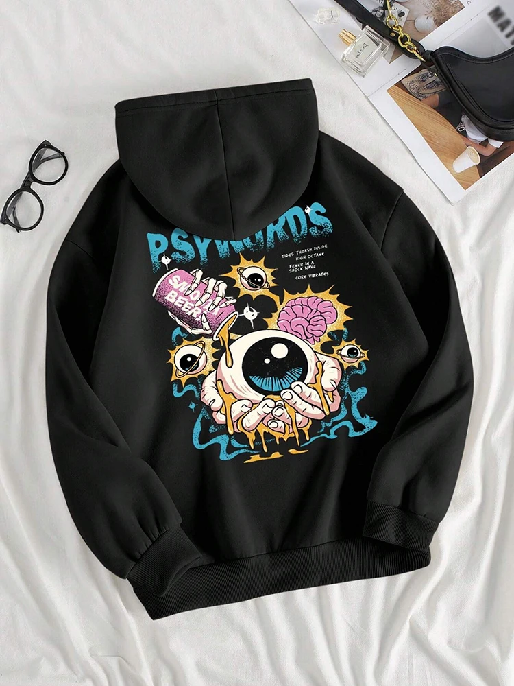 Interesting Pupils Cartoon Print Women Hoodie Harajuku Fleece Hoody Fashion Crewneck Sweatshirt Vintage Oversize Clothes Female