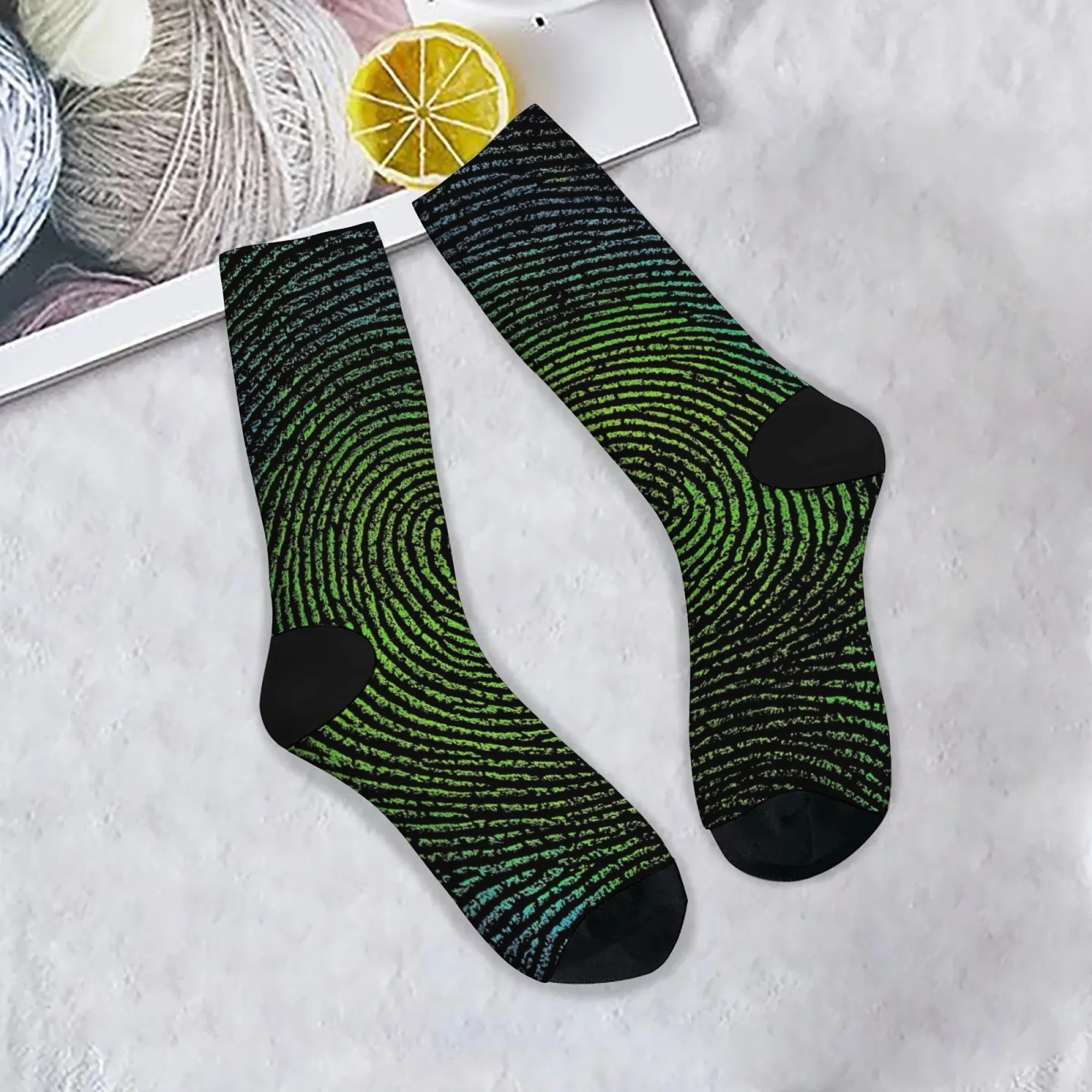 Fingerprint Textured Socks Soft Non-slip Durable Men's Socks Outdoor Travel Cycling Retro-style Cool Everyday Wear Graphic Socks