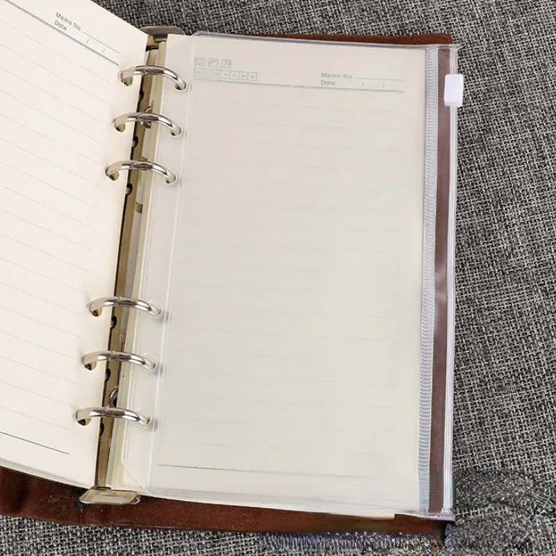 2pcs 6-hole Transparent Waterproof Binder Folder Photo Paper Note Storage Bag for Loose-leaf Notepad Notebook Accessories