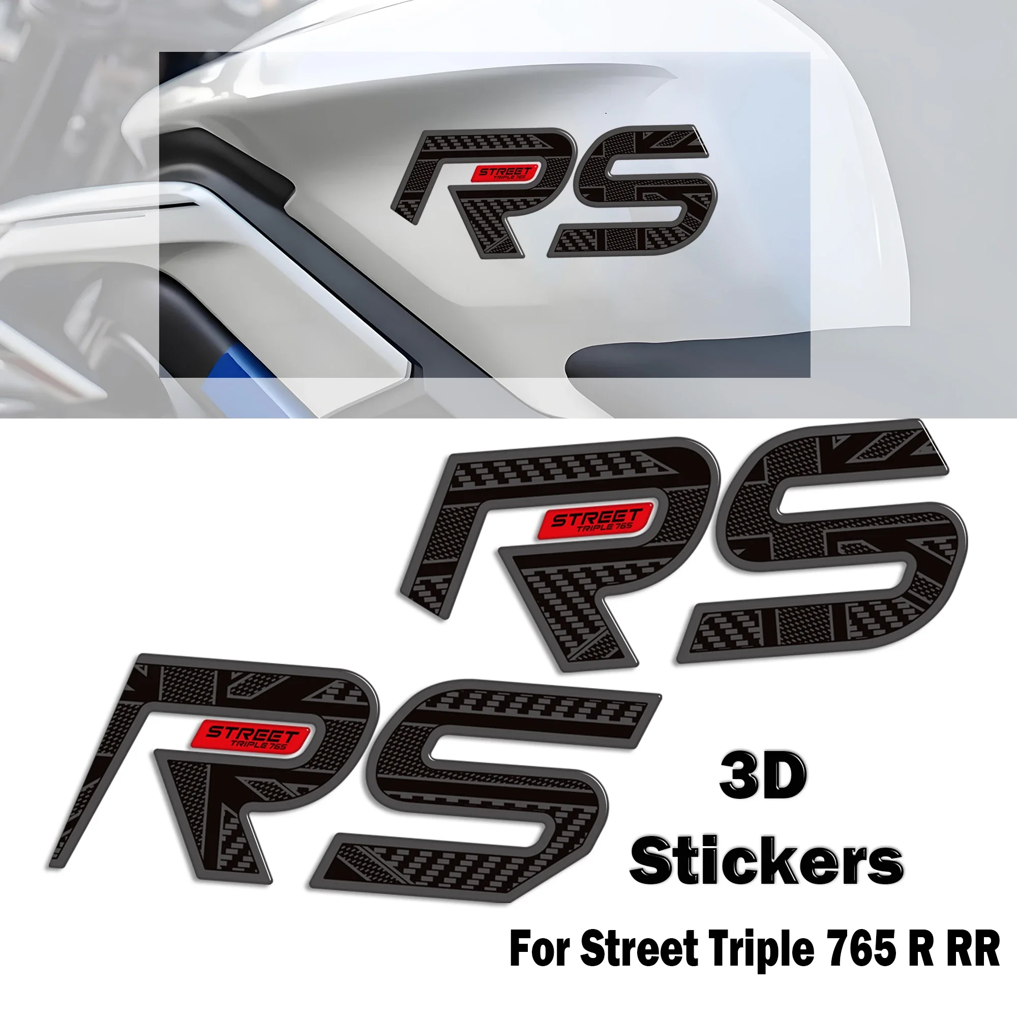 

Подходит для Triumph Street Triple 765 R RS, наклейки, клейкая накладка на бак, боковые ручки, комплект для газа, мазута, коленного обтекателя, крыла 2023 2024