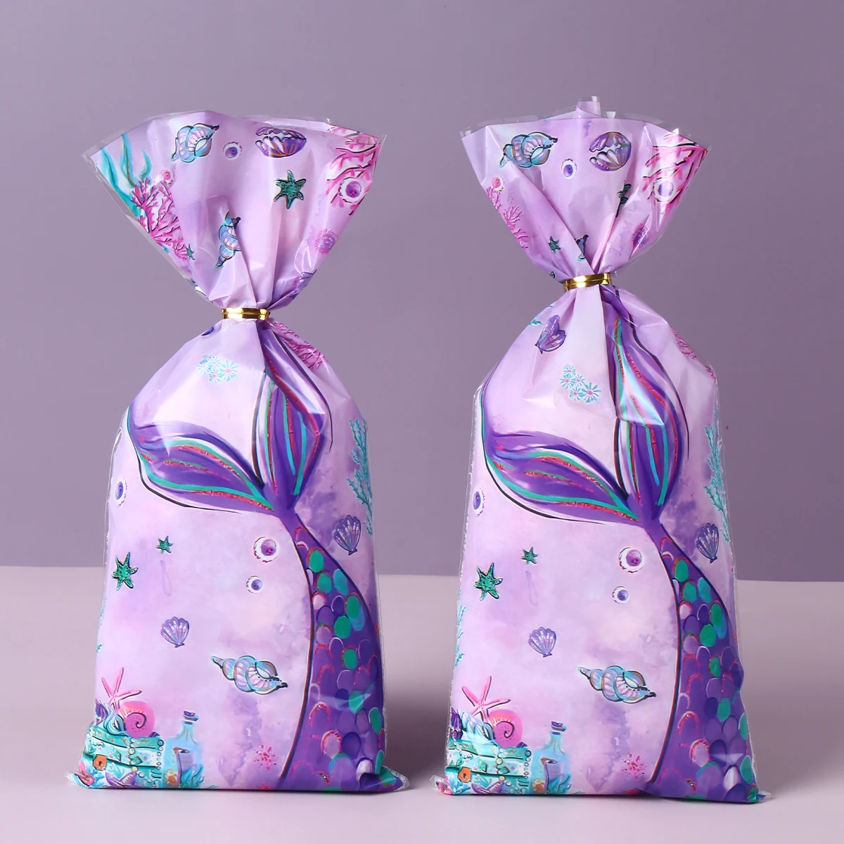 25/50/100 Mermaid Party Candy Gift Bags Biscuit Packing Bag Mermaid Tail Gift Bag for Guest Girl Birthday Supplies Baby Shower