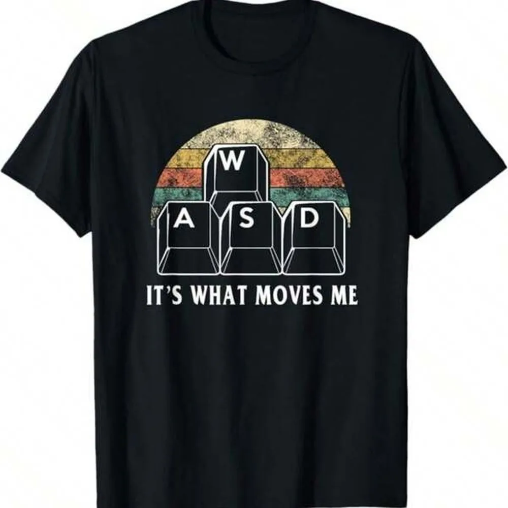 180GSM Pure Cotton Printed T-Shirt WASD It's What Moves Me Funny PC Gamer Graphic Soft Breathable Nerd Casual Daily Top