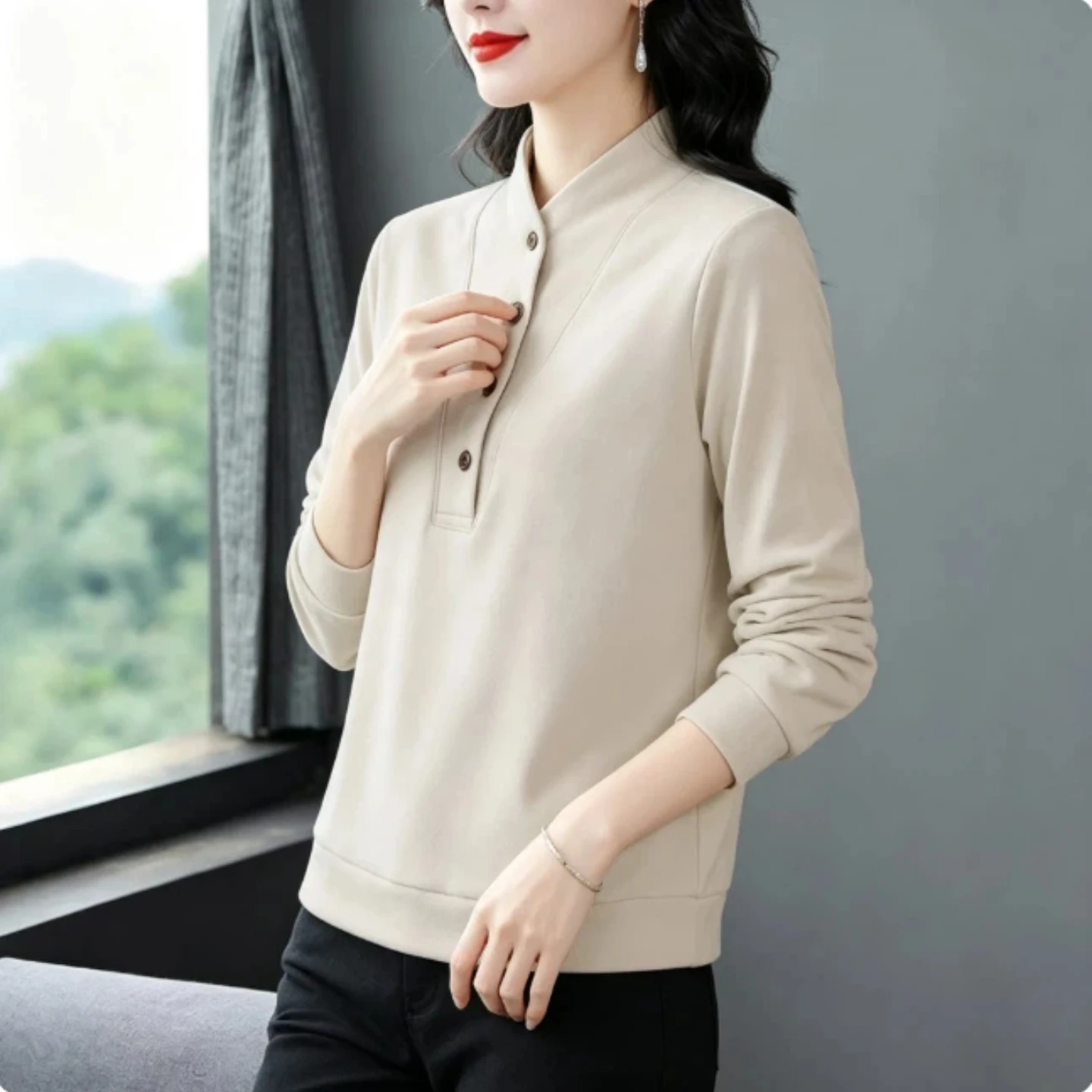 German Velvet Long Sleeve Base Shirt Women's Autumn Winter New Style Fashionable Mommy Clothes Commute Inner Wear Half High C...