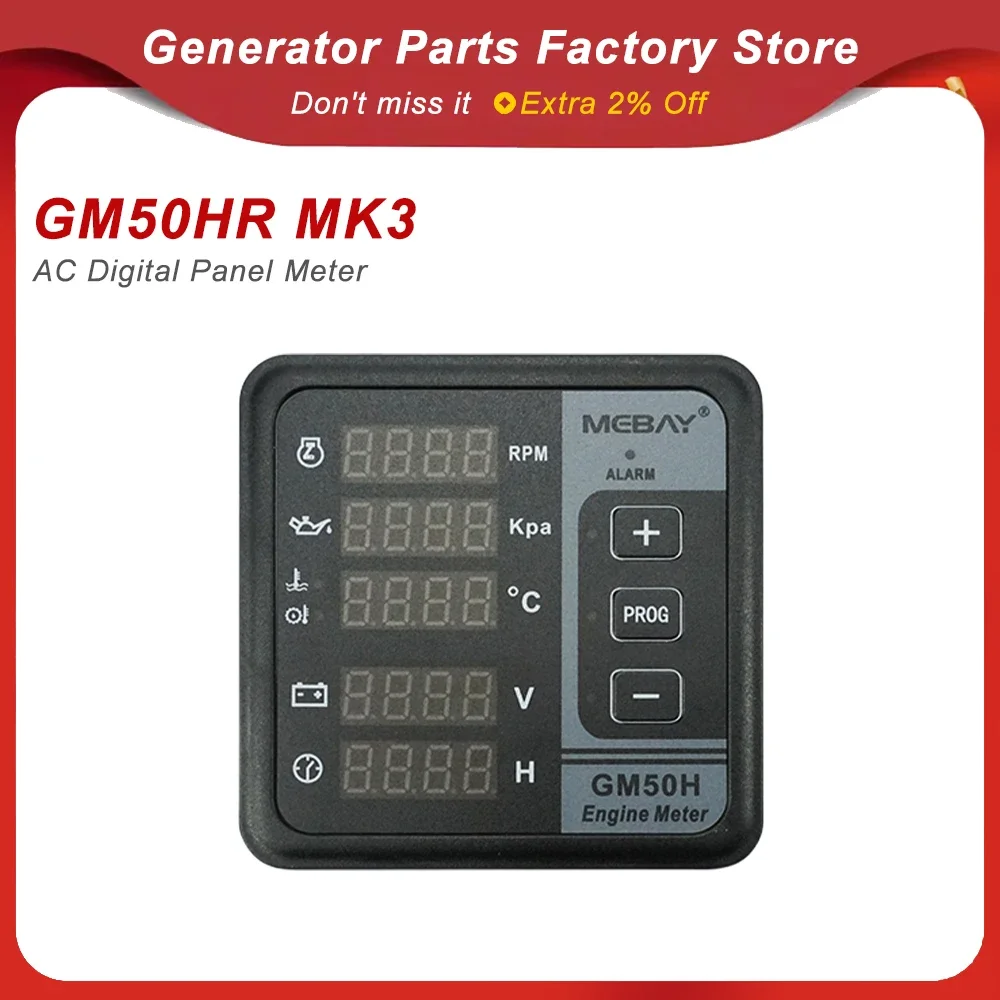 Mebay GM50H MK3 Engine Multi Function Digital Meter Diesel Generator Monitor with Water Temperature Sensor Oil Pressure Sensor