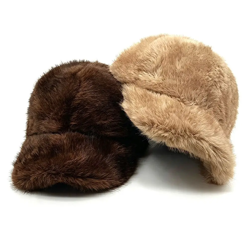 Warm Fluffy Faux Mink Fur Baseball Cap Cold Protection 55-60CM Men Winter Peaked Cap Thermal Duckbill Hat Outdoor