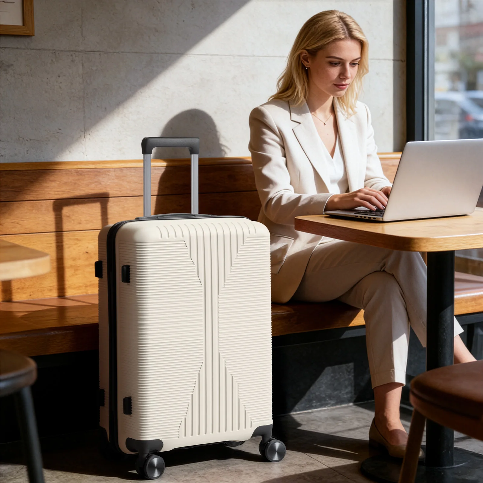

20-inch spinner wheel suitcase/luggage. Made of stylish and durable PP material, perfect for back-to-school season and travel.