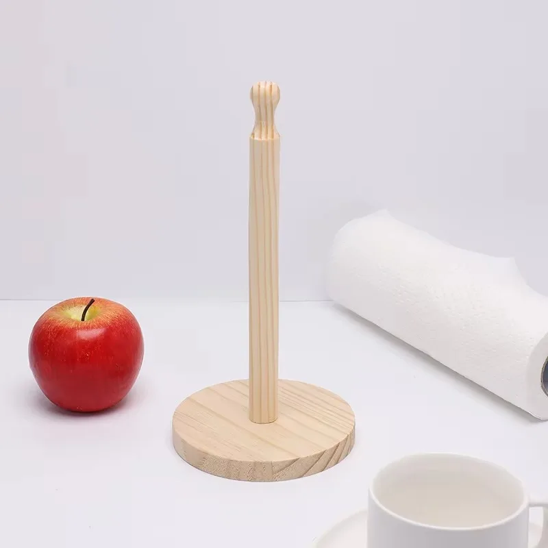 Kitchen Wooden Roll Paper Towel Holder Bathroom Tissue Vertical Stand Disposable Paper Pot Kitchen Toilet Storage Accessorie