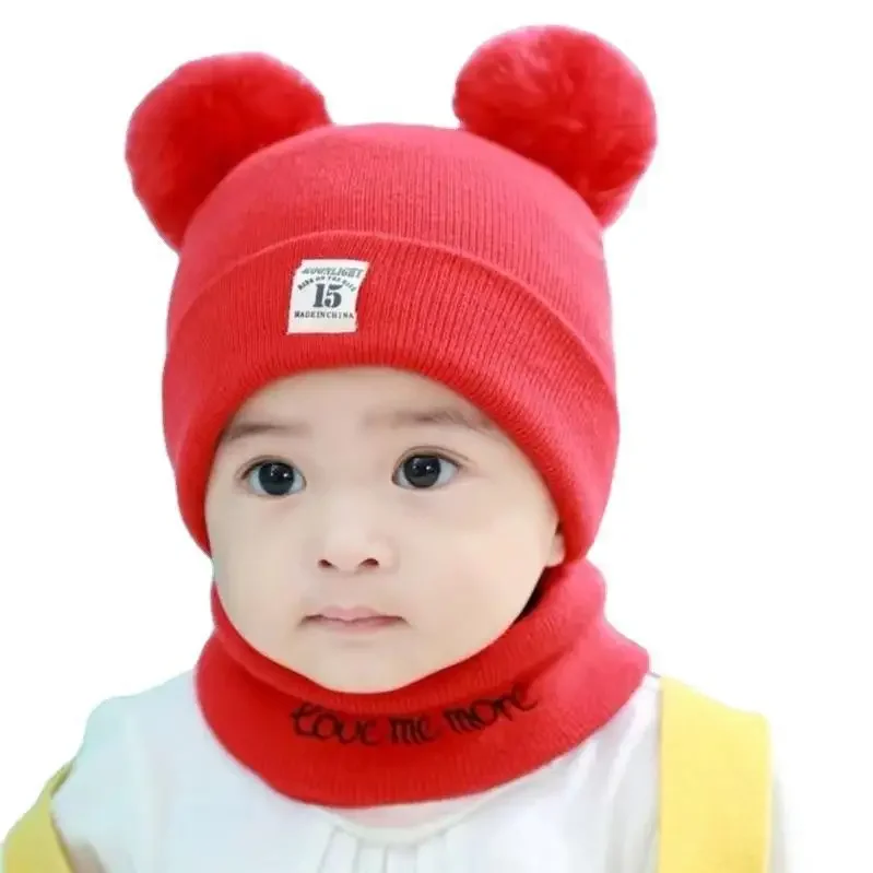 Baby Hat Spring and Autumn 0-3-6-12 Months Male and Female Baby Hats Winter Warm Knitted Children\'s Hat Neck Combination Set