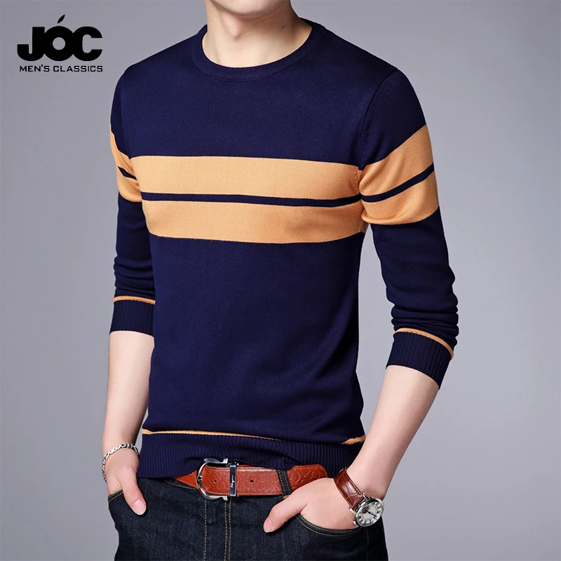 Men\'s Casual Striped Knit Spring and Autumn Long Sleeved Pullover Fashion Top