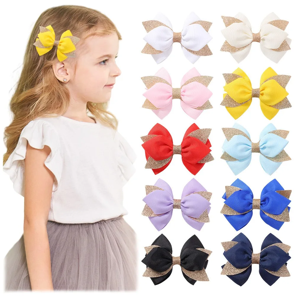 

40pc/lot Cute 3.6" Baby Girls Grosgrain Ribbon Hair Bow Hair Clips Kids Ribbon Bow Hairpins Glitter Hair Clips Barrettes Bulk