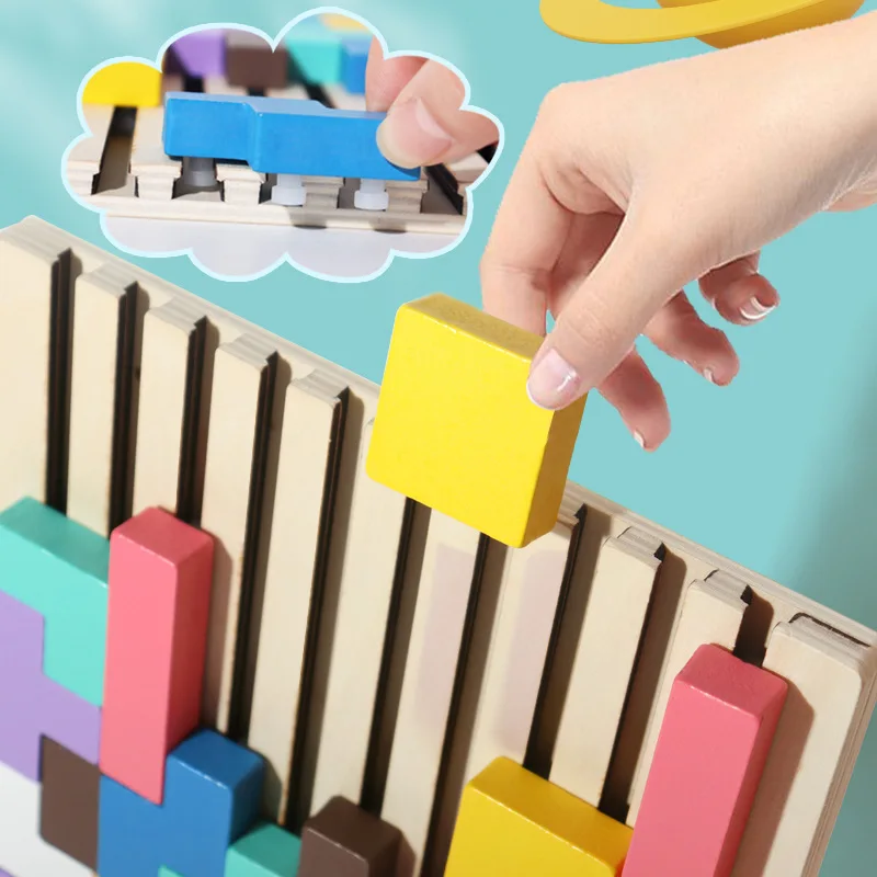 Early Childhood Puzzle, 3D Three-Dimensional Wooden Block Building Blocks, Baby Logic Training Puzzle Toys, Parent-Child