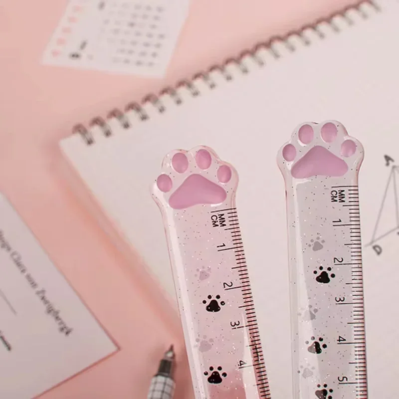 Cute Cat Paw Plastic Straight Rulers Kawaii Kitty Rulers Funny Drawing Gift Korean Office School Measuring Drawing Student Prize