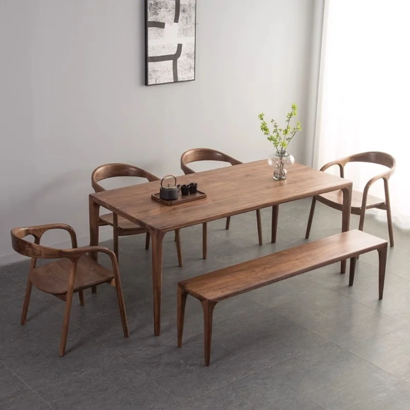 #Japanese-style Solid Wood Dining Table Black Walnut Large Board Natural Wood  Living Room Home Study Writing Desk