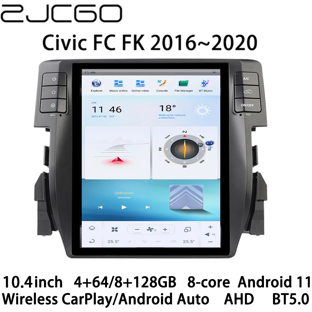

ZJCGO Car Multimedia Player Stereo GPS Radio Navigation NAVI Android Screen for Honda Civic FC FK 2016 2017 2018 2019 2020 2021