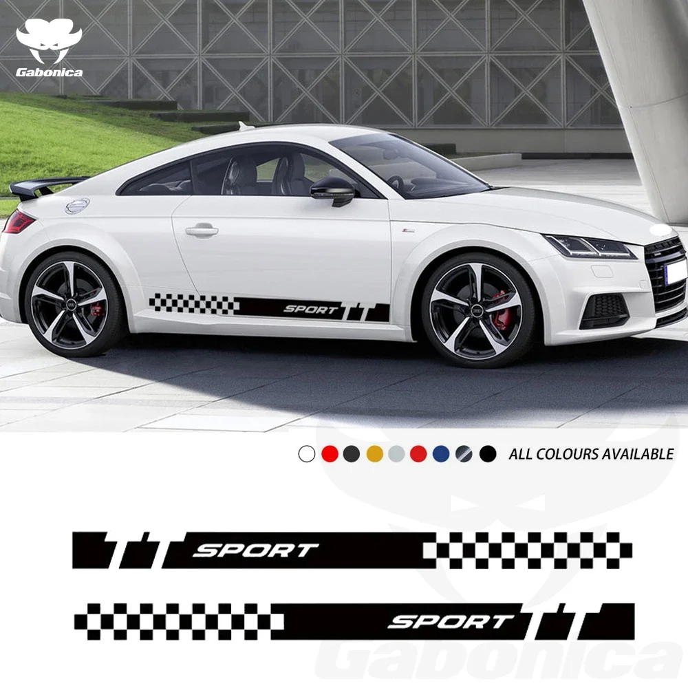 

2Pcs Car Styling Body Door Side Skirt Stickers Racing Sport Stripes Decor Decal For Audi TT TTRS TTS Auto Body Car Accessories