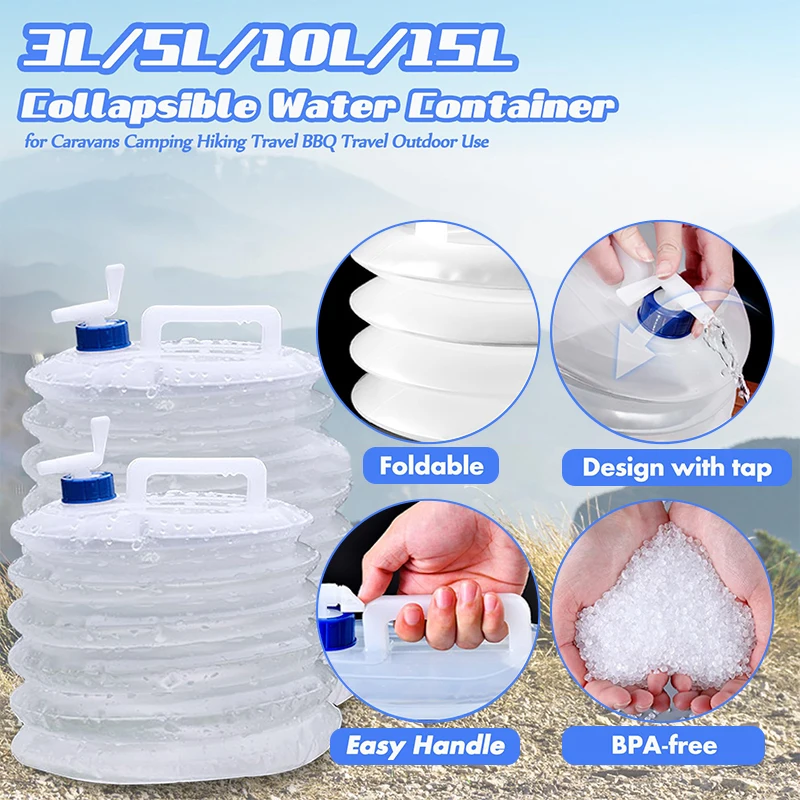 

Контейнер для воды, складной держатель для воды 3 л/5 л/10 л/15 л с краном, складное ведро для воды, без BPA, портативный резервуар для воды
