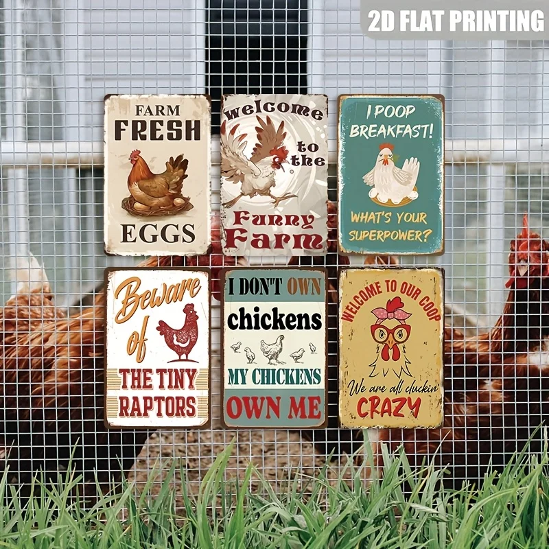 2D Flat, Set of 6 Two-Dimensional (2D) Flat Wooden Prints, Farmhouse Style Wall Decor, Fun and Humorous Wooden Signs. Suitable f