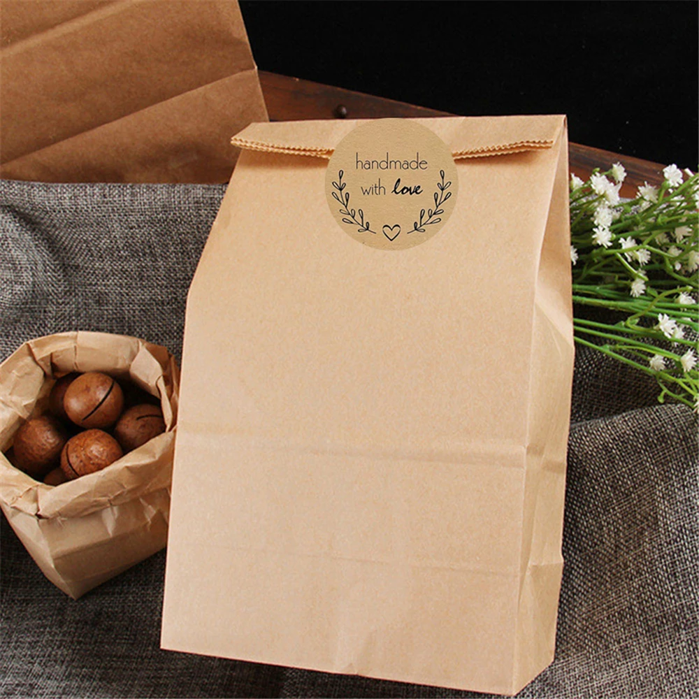 500pcs Round Natural Kraft Handmade Stickers Scrapbooking for Package Adhesive Label Thank You Sticker Sealing Labels Stationery