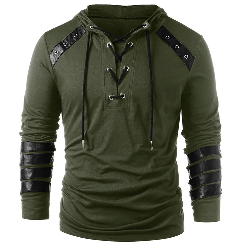 

Polo New Young Mans Hooded Topwear European T Shirt For Big and Tall Men Top Tees Bandage t shirt Long Sleeve Army Style