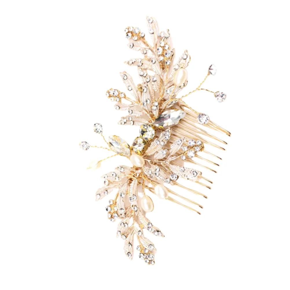 

Elegant Pearl Inlaid Hair Comb Rhinestone Headdress Bridal Wedding Party Decorative Accessory Hair Comb Rhinestone Headdress