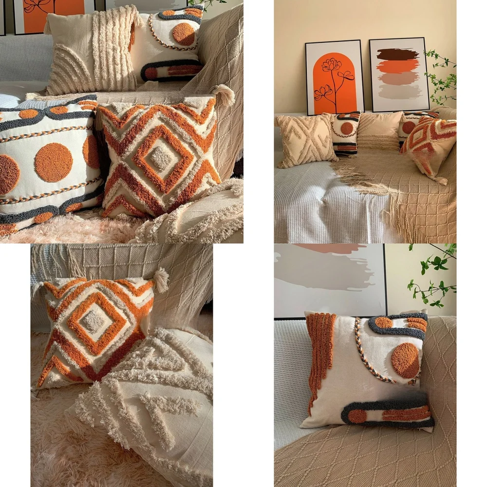 

Декоративная наволочка в скандинавском стиле для кошек и других питомцев, мягкая тафтинговая поясничная подушка с кисточками для дивана и гостиной