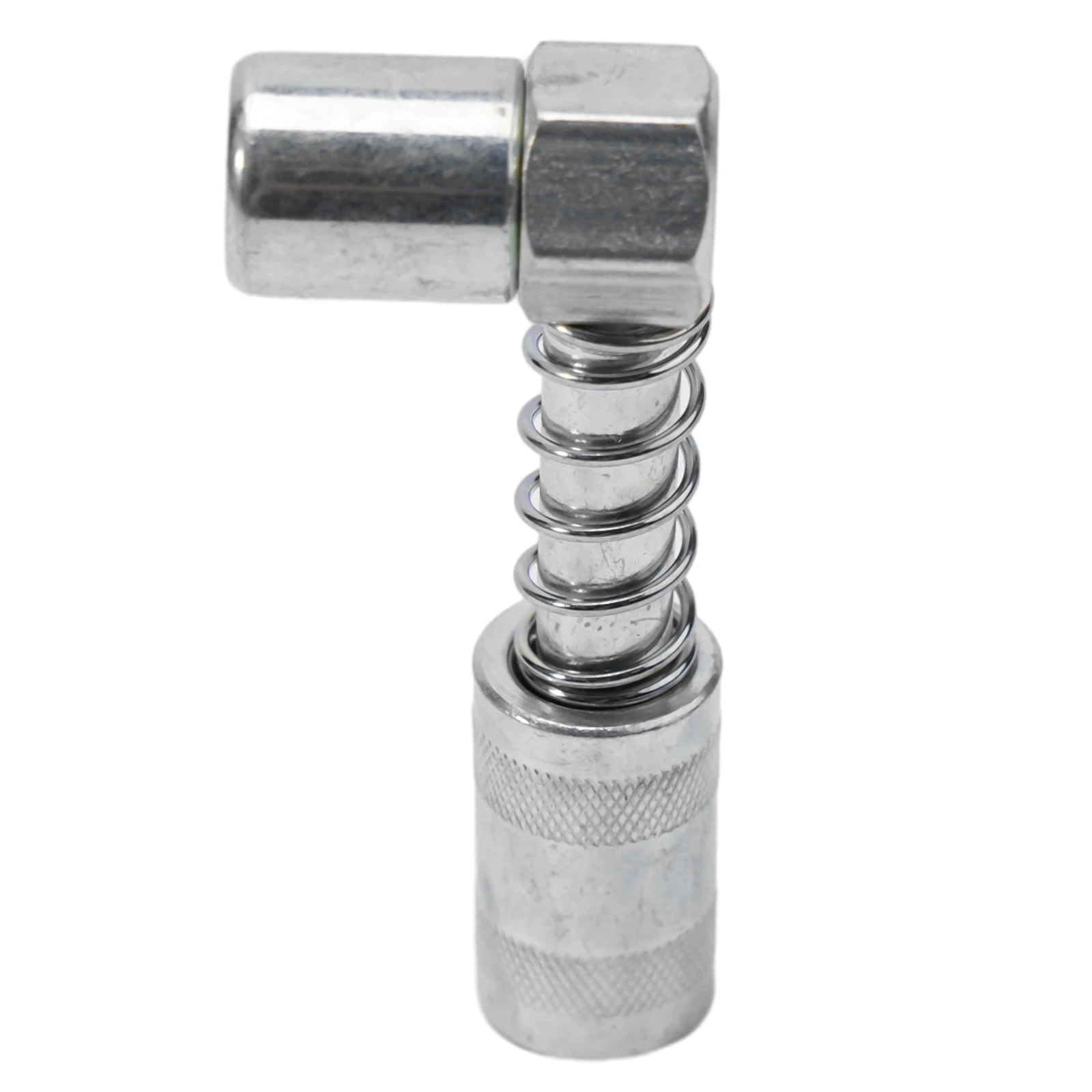 90 Degree GreaseNozzle Adapter Easy To Operate Grease Fitting Tool 3 Jaw Coupler 3000-4500PSI Carbon Steel Silver